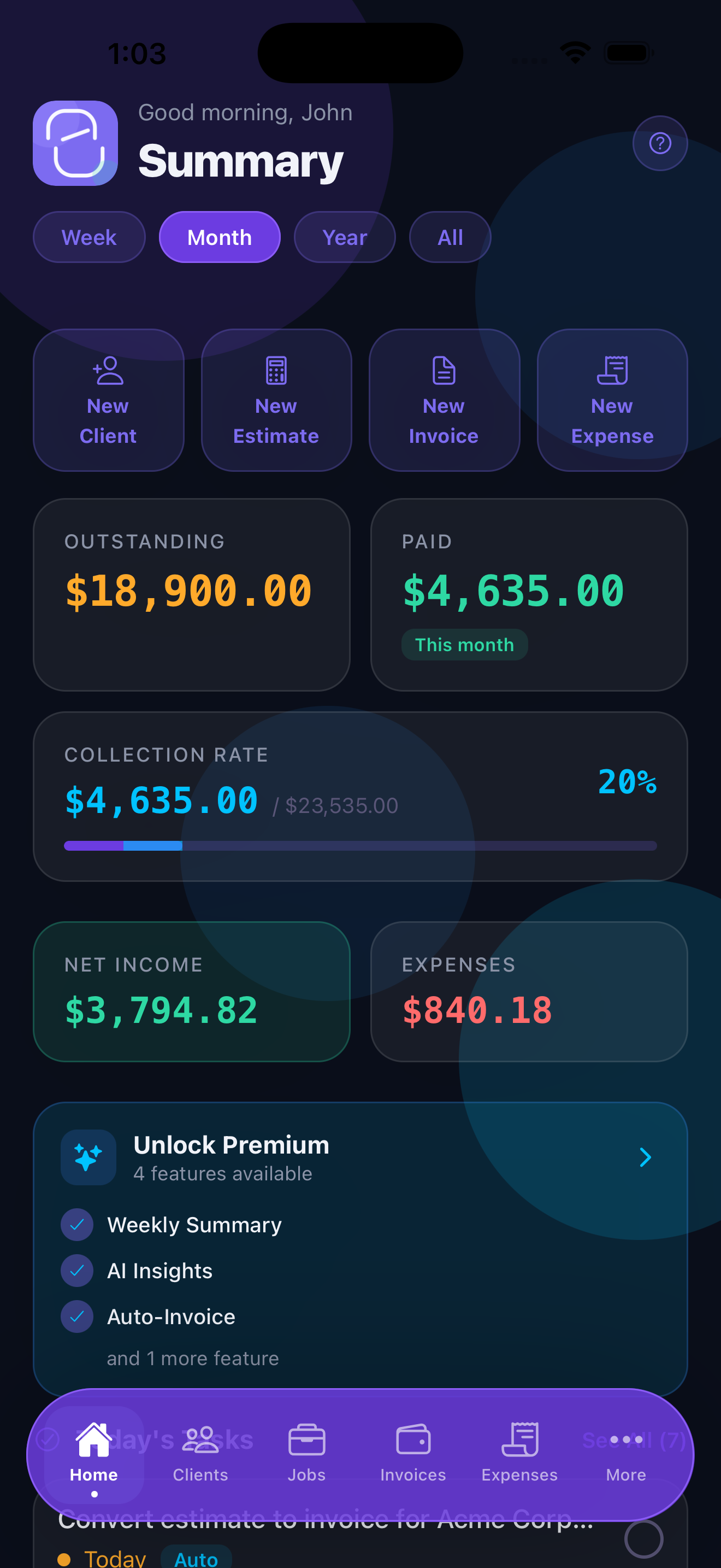 Stintly dashboard overview