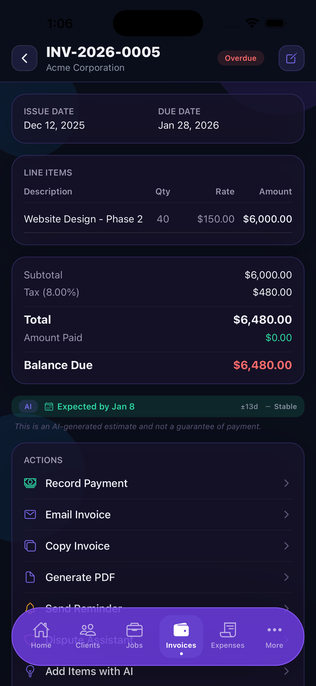 Stintly invoice detail